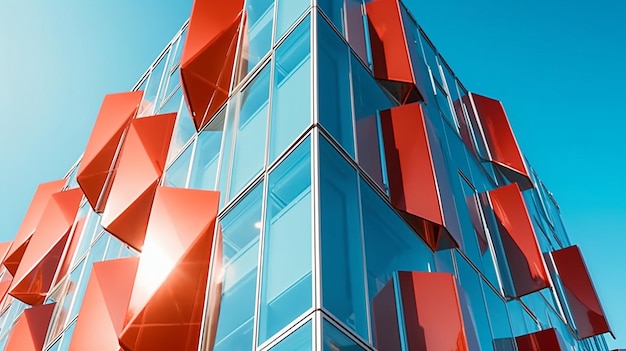 Un bâtiment rouge avec un ciel bleu derrière lui