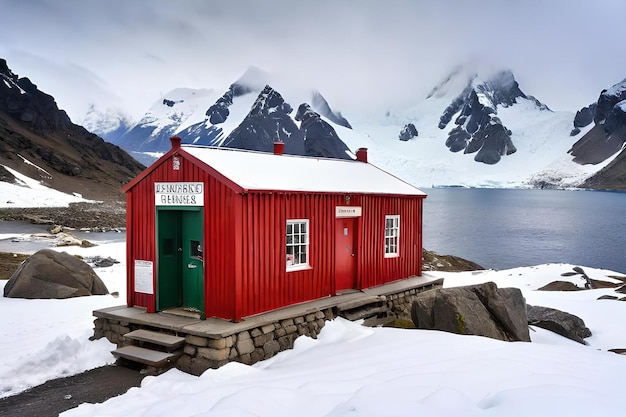 Photo un bâtiment rouge avec un toit couvert de neige