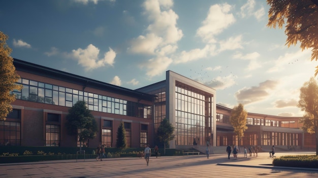 Bâtiment scolaire doté d'un système de collecte de la lumière du jour Créé avec la technologie d'IA générative