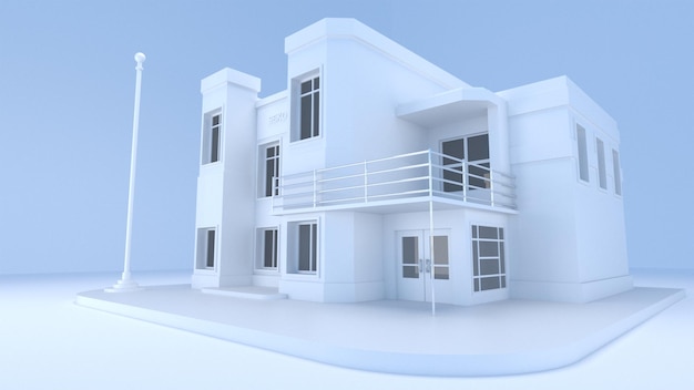 bâtiment scolaire en rendu 3d blanc