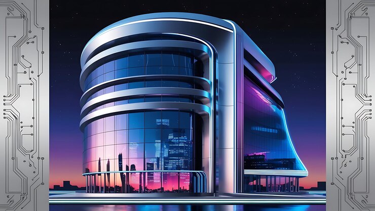 Photo un bâtiment urbain futuriste reflétant les lumières nocturnes