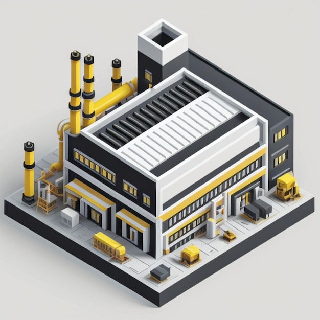 Bâtiment d'usine industrielle 3D réalisé avec une IA générative