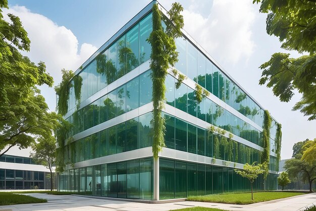 Photo bâtiment vert durable bâtiment écologique bâtiment de bureau en verre durable avec arbre pour réduire le dioxyde de carbone bureau avec environnement vert bâtiment d'entreprise pour réduire le co2 verre de sécurité