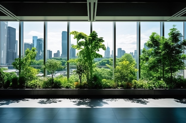 Bâtiment vert de gratte-ciel avec des plantes poussant sur la façade