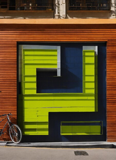 Photo un bâtiment vert et jaune avec une fenêtre verte qui dit citation e