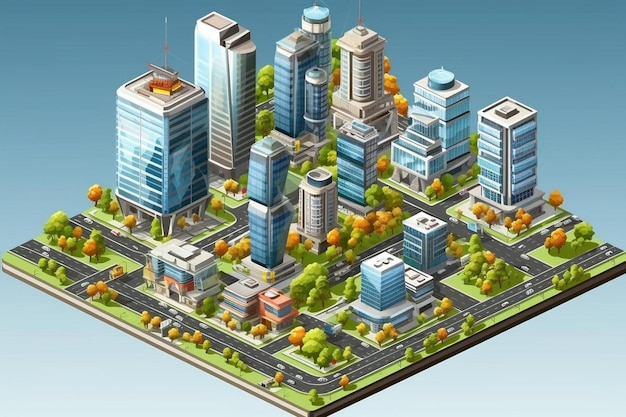 Bâtiments d'architecture de quartier du centre-ville de ville urbaine isométrique