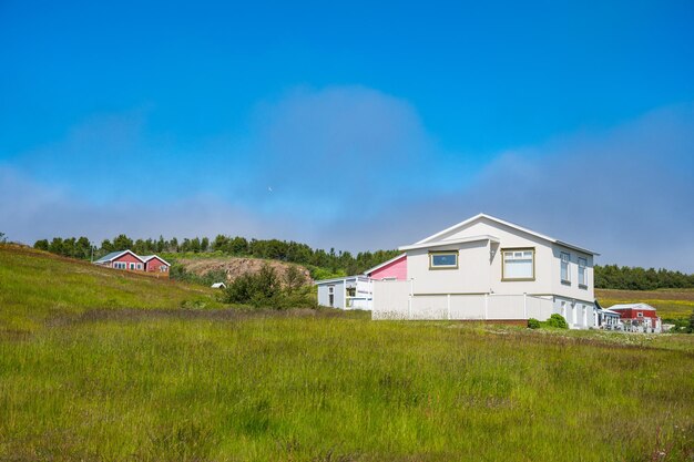 Bâtiments sur l'île de Hriesy à Eyjafjordur en Islande