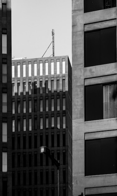 Bâtiments modernes de bureaux et de tribunaux au coucher du soleil de la ville de la justice avec lumière et ombre en noir et blanc