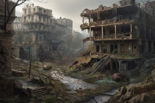 Bâtiments en ruine apocalypse City peur catastrophe