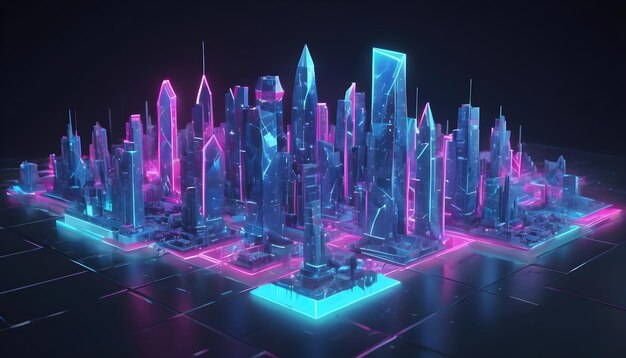 Bâtiments urbains surréalistes sur fond de technologie futuriste abstraite 3