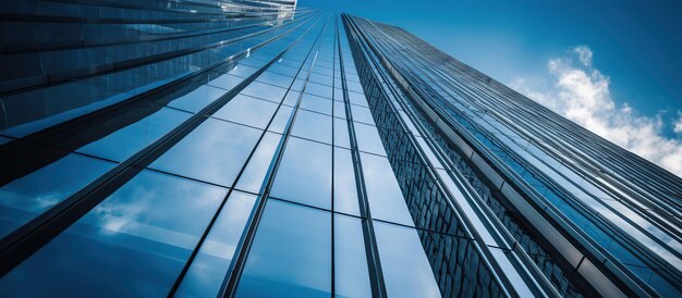 bâtiments en verre avec un fond de ciel bleu nuageux IA générative