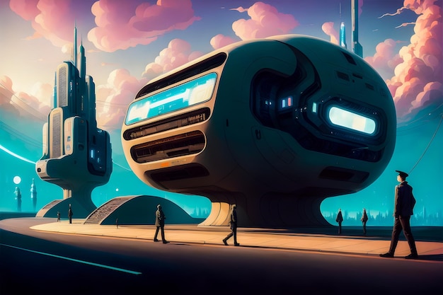 Bâtiments de la ville futuriste Illustration d'art moderne Funky Cyberpunk AI générative