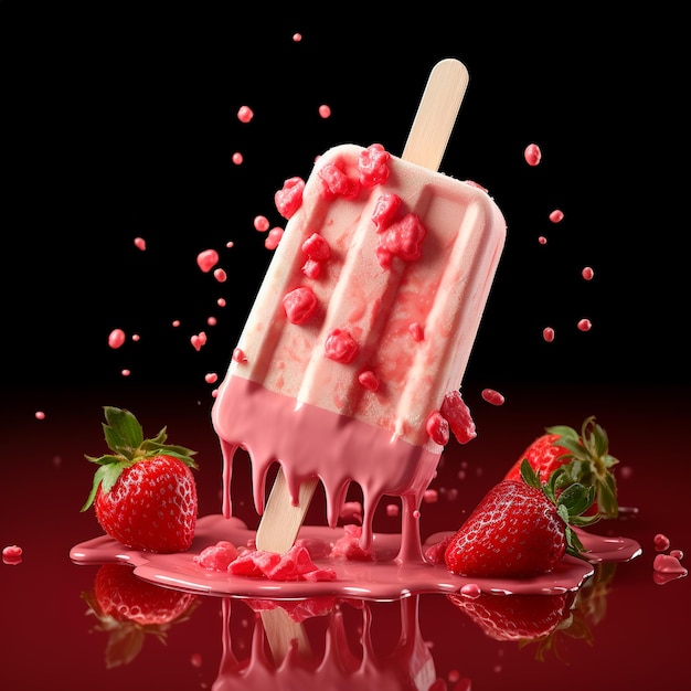 bâtonnet de glace à la fraise avec éclaboussure de fraise