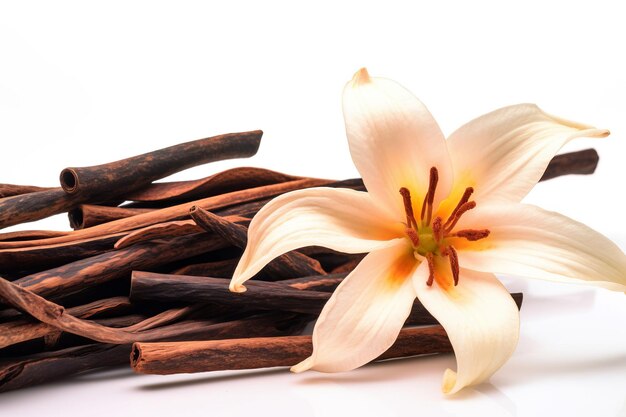 Photo bâtonnets de vanille aromatiques séchés, arôme naturel, ingrédient de dessert sucré, générer ai