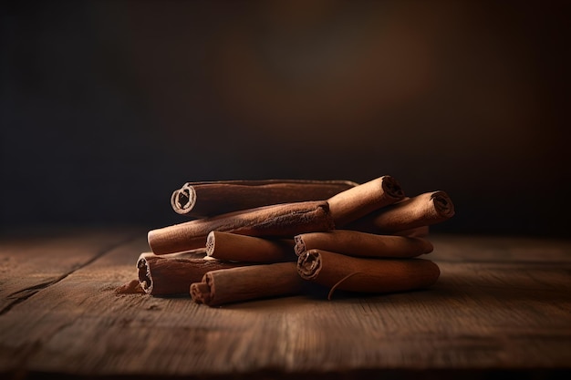 Bâtons de cannelle sur une table en bois