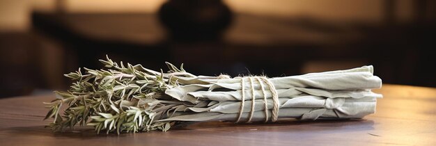 Des bâtons d'encens de sauge blanche enveloppés