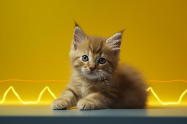 Photo les battements de coeur de chat sur un fond jaune