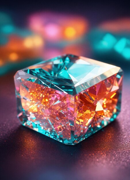 Batterie faite de fragments de verre de diamant étincelant dans des nuances d'orange turquoise profond et rose brillant