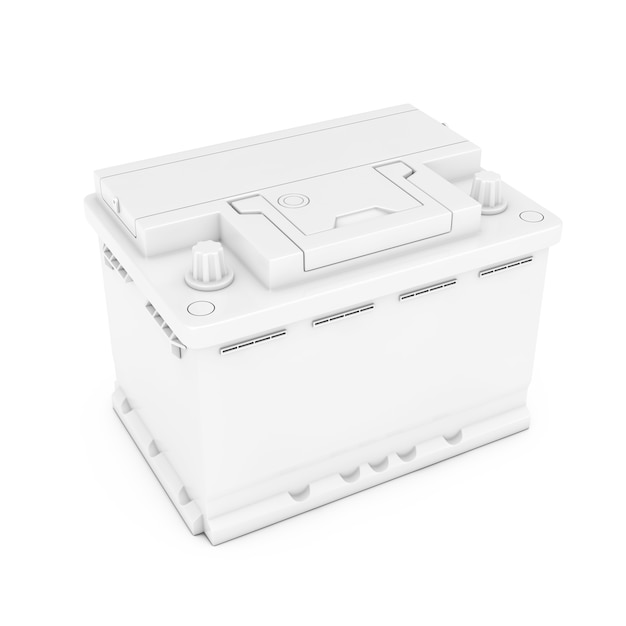 Batterie de voiture rechargeable blanche en style argile Duotone sur fond blanc. Rendu 3D