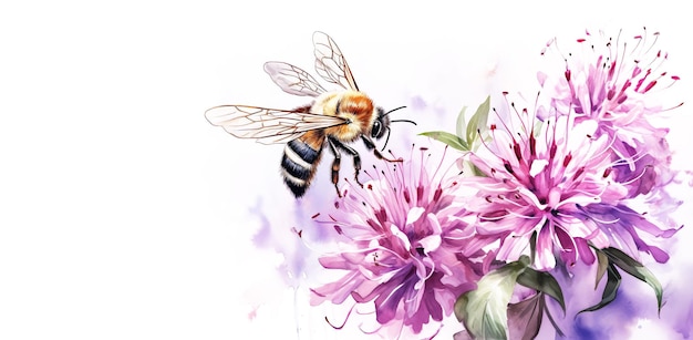 Photo baume d'abeille rose aquarelle ou fond monarda avec espace de copie