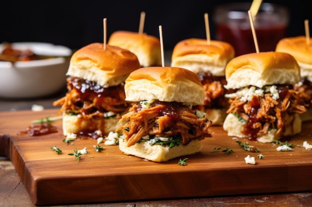 BBQ fait maison a tiré des sliders de porc sur une assiette créée avec l'IA générative