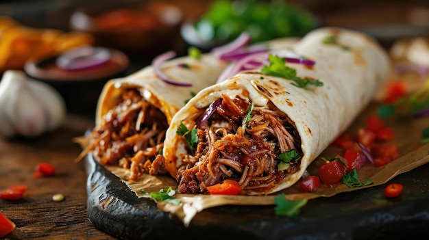 BBQ Pulled Pork Burrito dans le contexte d'un festival de barbecue