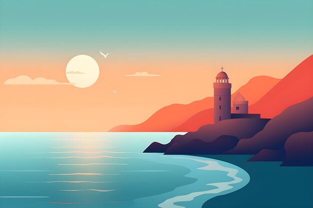 Photo beach illustration with lighthouse