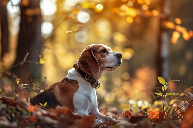 Le Beagle dans le parc d'automne