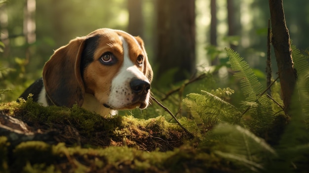 Le beagle renifle les friandises cachées de la forêt