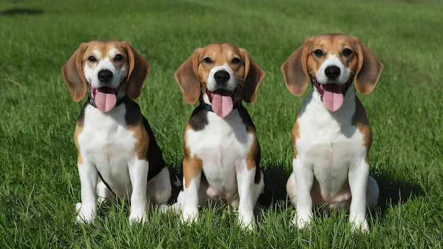 Les beagles assis et haletants