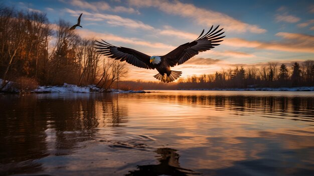 Photo beau aigle en vol sur le lac