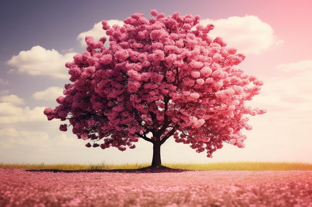 Photo beau arbre avec de petites fleurs roses sur un jour ensoleillé