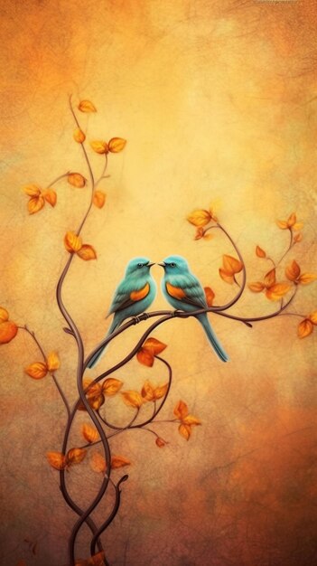 Le beau art des oiseaux d'amour sur la branche d'un arbre