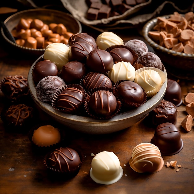 Beau bol de bonbons au chocolat fin divers