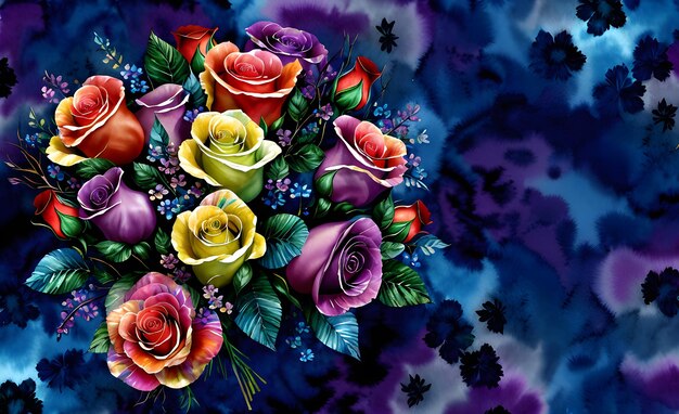 Photo un beau bouquet de fleurs aux couleurs vives et un arrière-plan à l'aquarelle rêveur