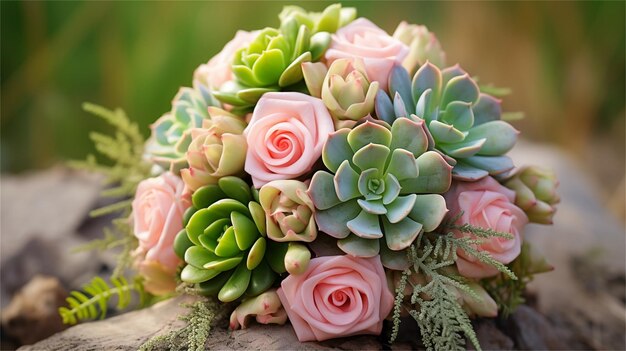 Photo beau bouquet de fleurs de mariage dans les mains de la mariée