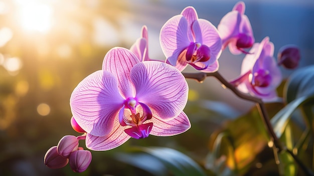 Photo le beau bouquet de fleurs d'orchidée le soleil brille vivement