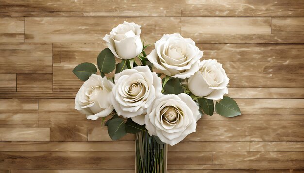 Beau bouquet de fleurs de roses blanches sur fond en bois filtre vintage