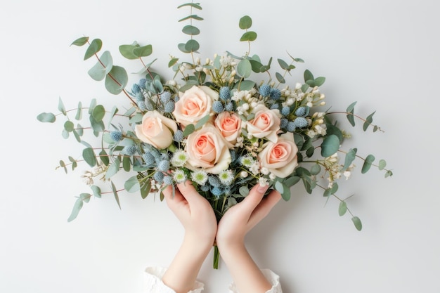 Un beau bouquet de fleurs tenu par les mains des filles