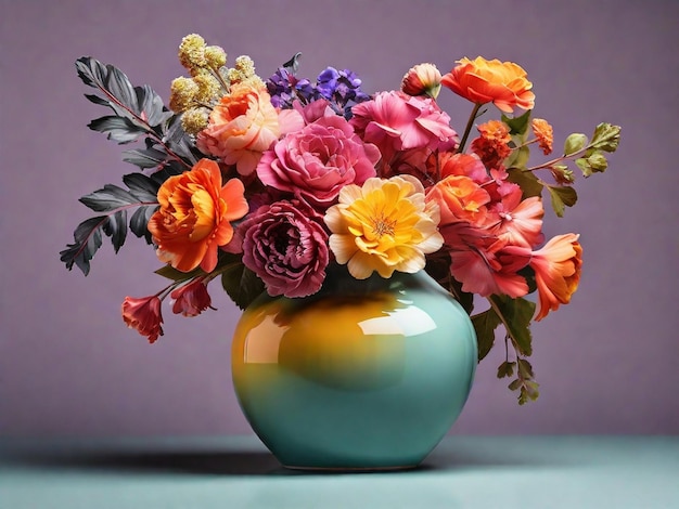 Beau bouquet de fleurs avec un vase élégant