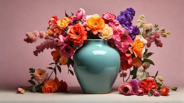 Beau bouquet de fleurs avec un vase époustouflant