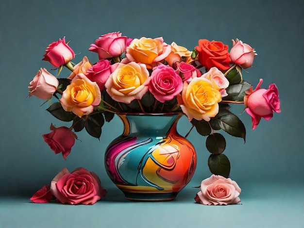 Beau bouquet de fleurs avec un vase époustouflant