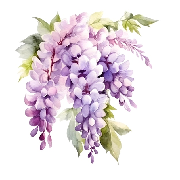 Beau bouquet floral aquarelle illustration fleurs de glycine