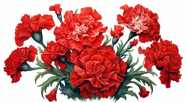 Beau bouquet floral d'oeillets rouges drame cinématographique IA générative