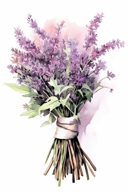 beau bouquet de lavande sur table fleurs séchées couleur lilas placé dans un sac en papier IA générative