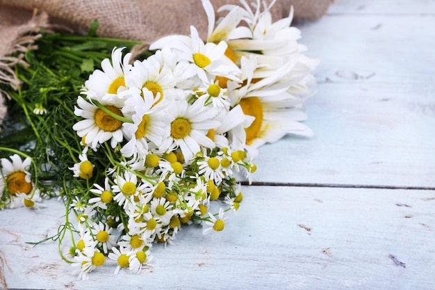 Beau bouquet de marguerites sur fond de bois