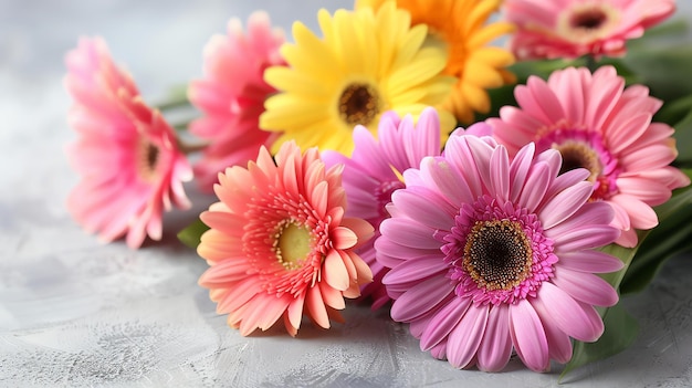 Un beau bouquet de marguerites gerberas de différentes couleurs, dont le rose jaune et l'orange