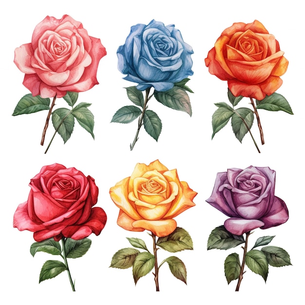 Beau bouquet de roses sur fond blanc Aquarelle