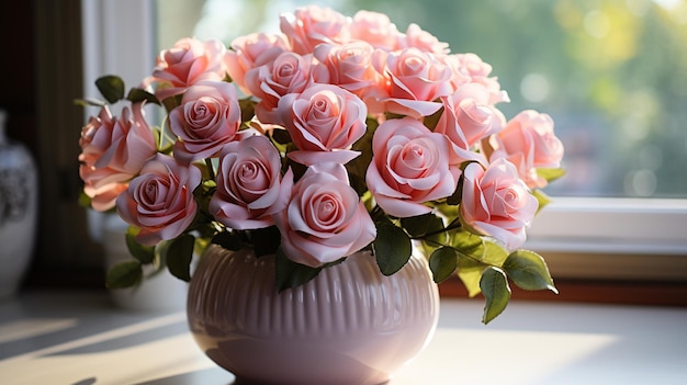 un beau bouquet de roses sur un fond en bois