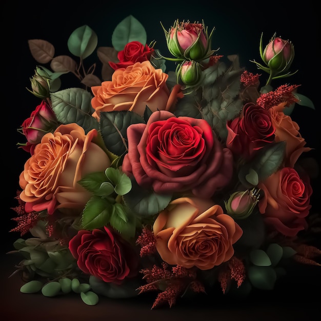 Beau bouquet de roses peinture